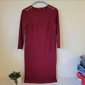 Lauren Ralph Lauren Red Sheath Dress 3/4 Sleeve Crew Neck